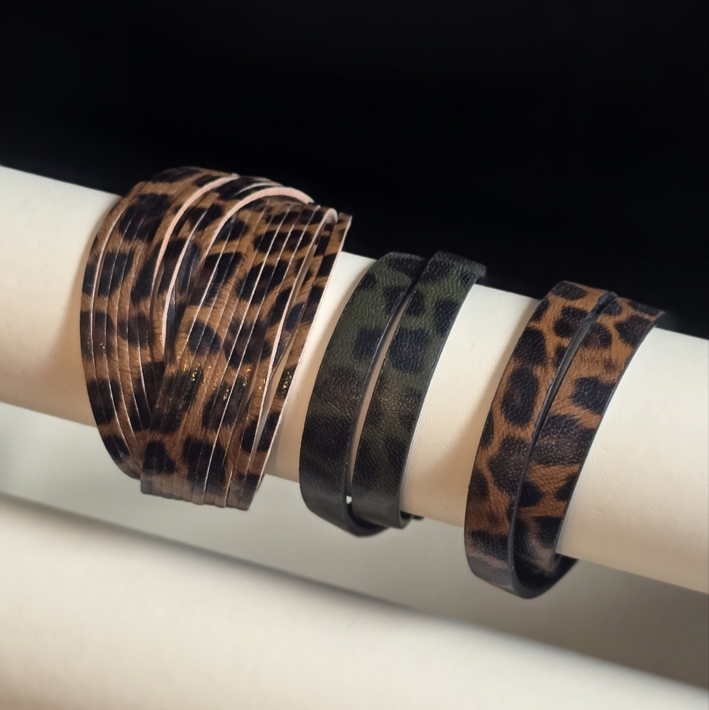 Set of Three New Animal Print Snap Closure Bracelets